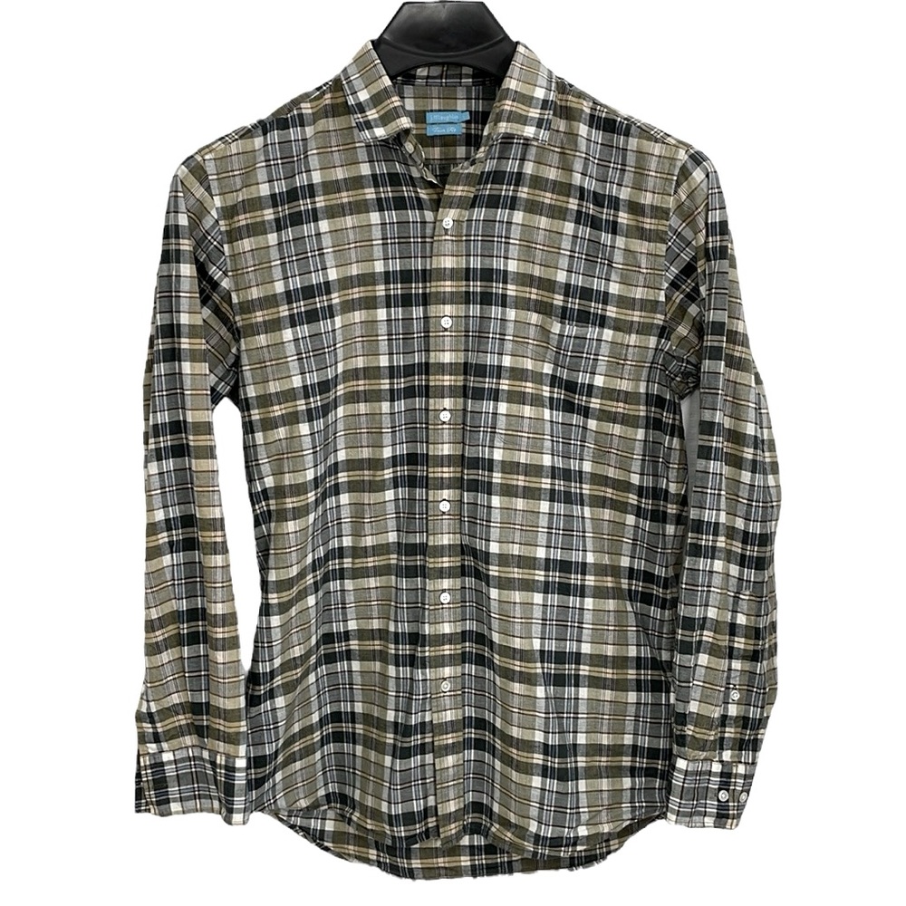 J. McLaughlin men’s Size Large Trim Fit Cotton/Linen multicolor plaid shirt. EUC
